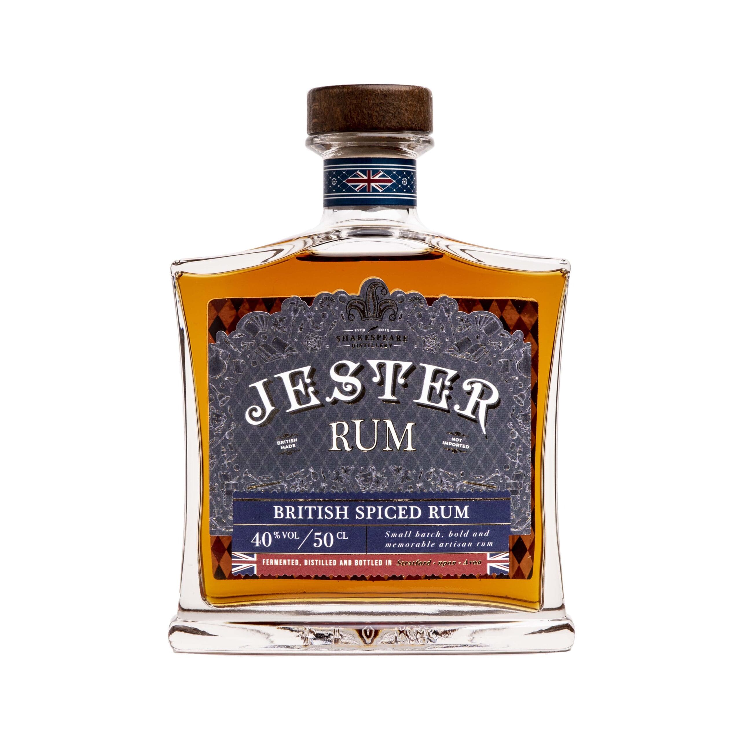 a bottle of british spiced jester rum